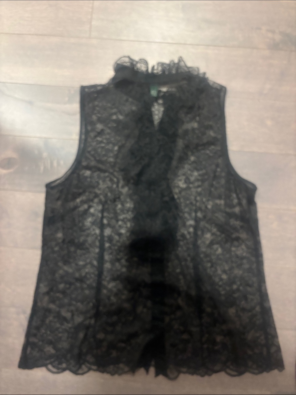 Ralph Lauren Black Sleeveless Lace Ruffle Front Blouse - Picture 5 of 5